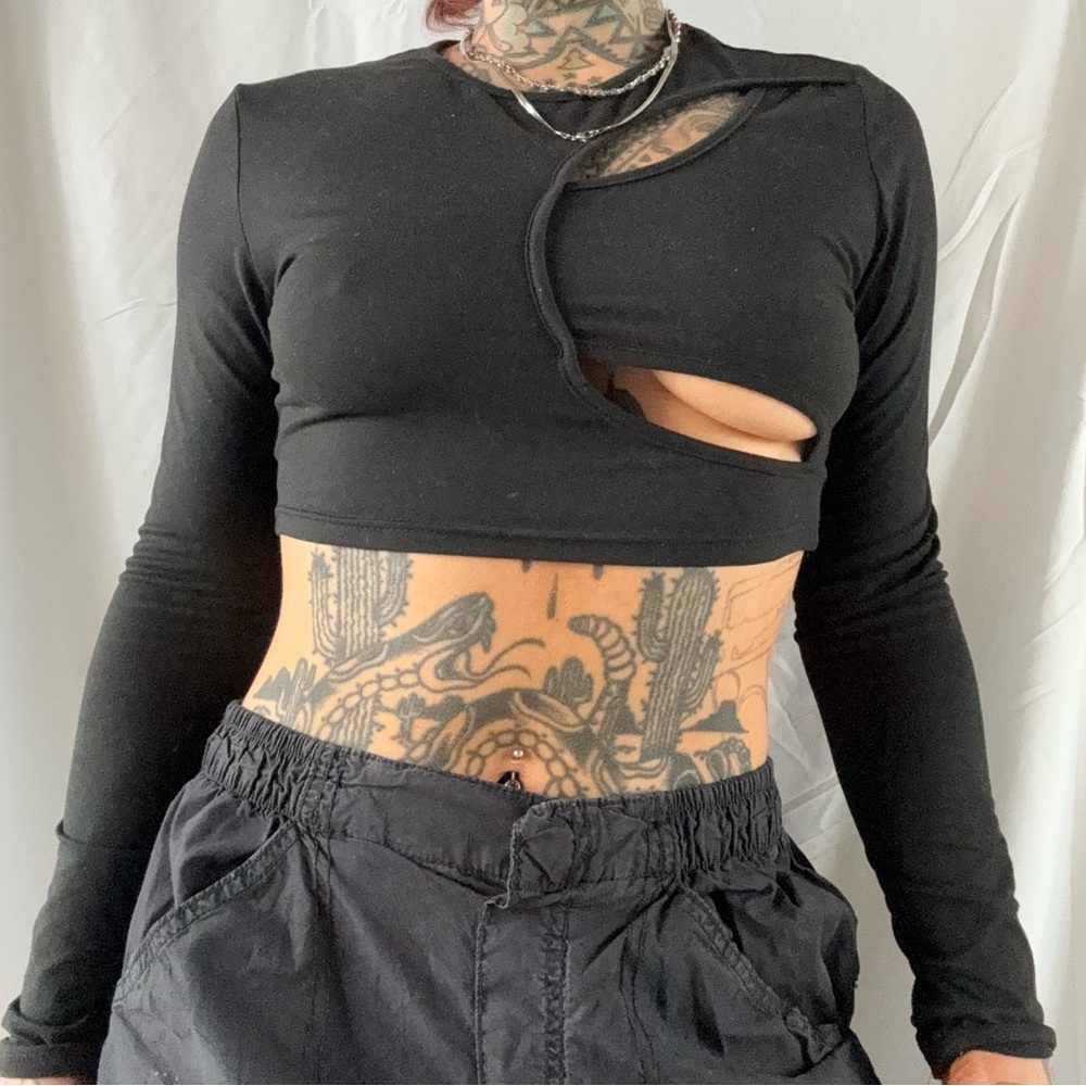 Black Asymmetrical Cutout Crop Top